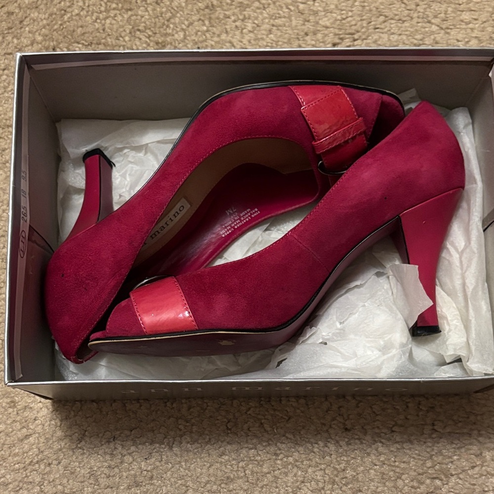Ann Marino Women's Hot Pink Suede Peep-Toe Heels